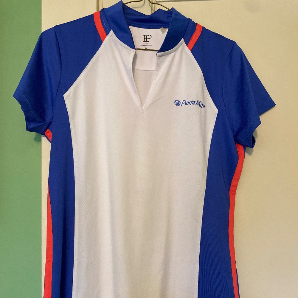 Punta Mita Womens Golf Top Blue Orange White Sz M
